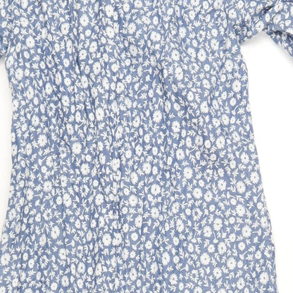 NEXT Womens Blue Floral Lyocell A-Line Size 10 V-Neck Zip
