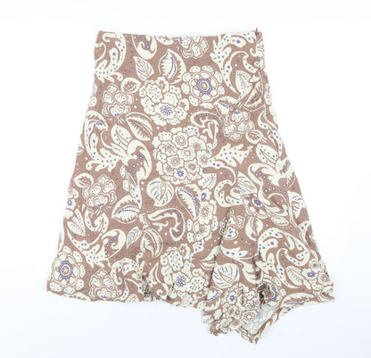 AMARANTO Womens Brown Geometric Linen A-Line Skirt Size 12 Zip