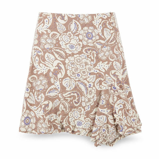 AMARANTO Womens Brown Geometric Linen A-Line Skirt Size 12 Zip