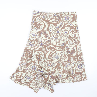 AMARANTO Womens Brown Geometric Linen A-Line Skirt Size 12 Zip