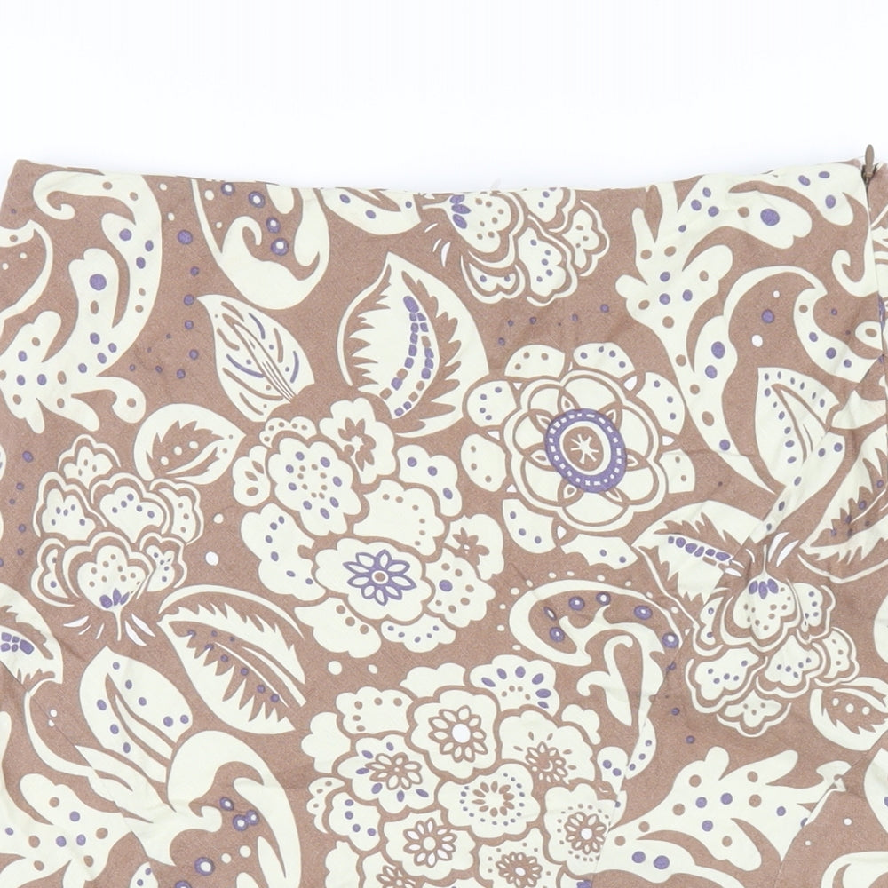 AMARANTO Womens Brown Geometric Linen A-Line Skirt Size 12 Zip