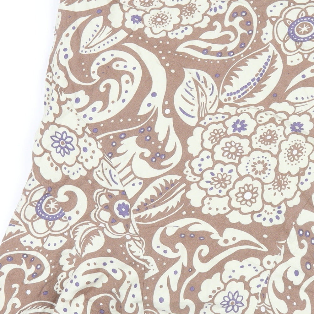 AMARANTO Womens Brown Geometric Linen A-Line Skirt Size 12 Zip