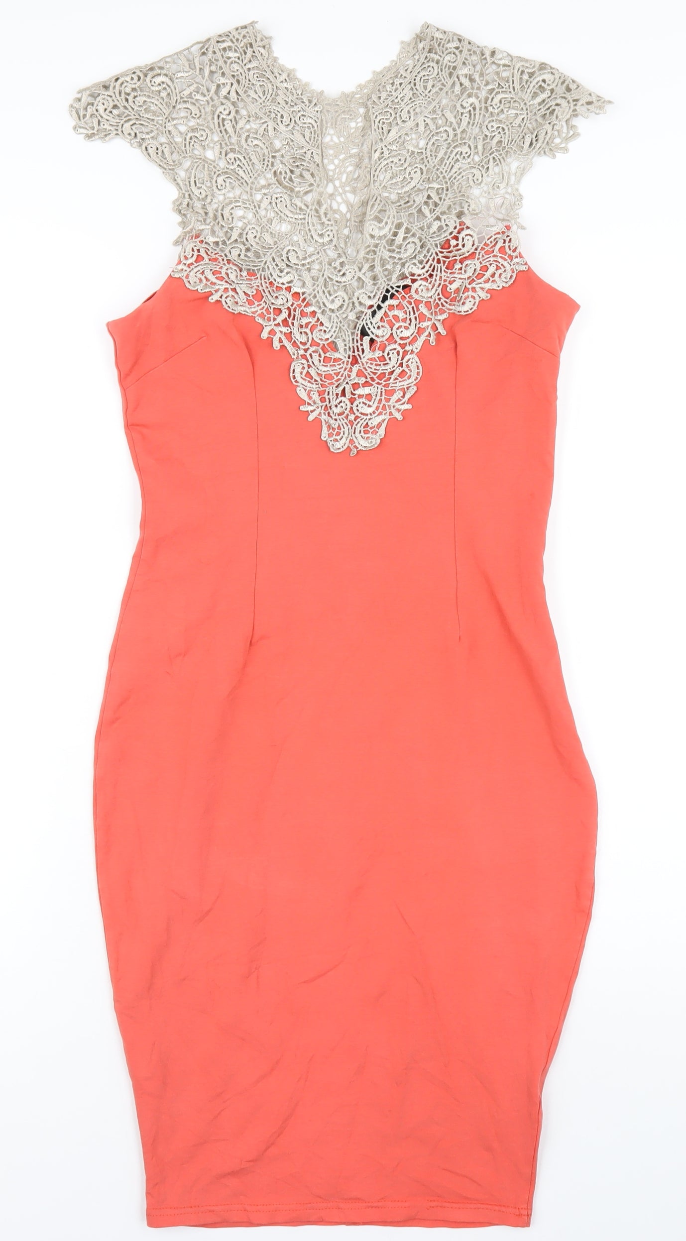 AX Paris Womens Orange Viscose Bodycon Size 12 V-Neck Zip