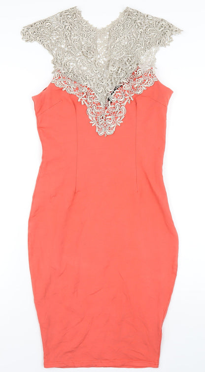 AX Paris Womens Orange Viscose Bodycon Size 12 V-Neck Zip