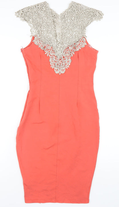 AX Paris Womens Orange Viscose Bodycon Size 12 V-Neck Zip