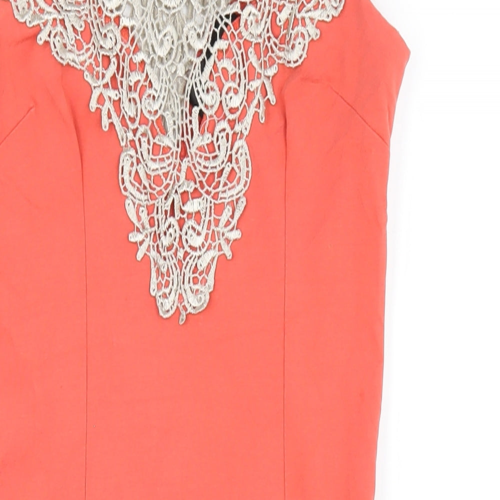 AX Paris Womens Orange Viscose Bodycon Size 12 V-Neck Zip