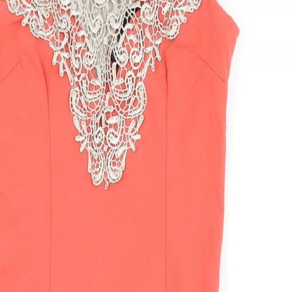 AX Paris Womens Orange Viscose Bodycon Size 12 V-Neck Zip