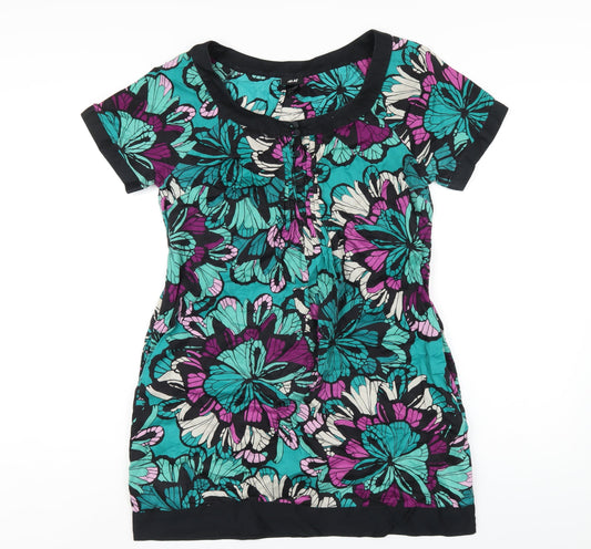 H&M Womens Multicoloured Floral Cotton A-Line Size 10 Scoop Neck Pullover