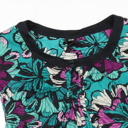 H&M Womens Multicoloured Floral Cotton A-Line Size 10 Scoop Neck Pullover