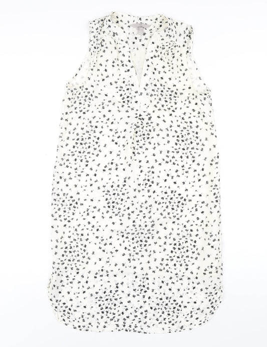 H&M Womens Ivory Geometric Polyester A-Line Size 6 V-Neck Pullover
