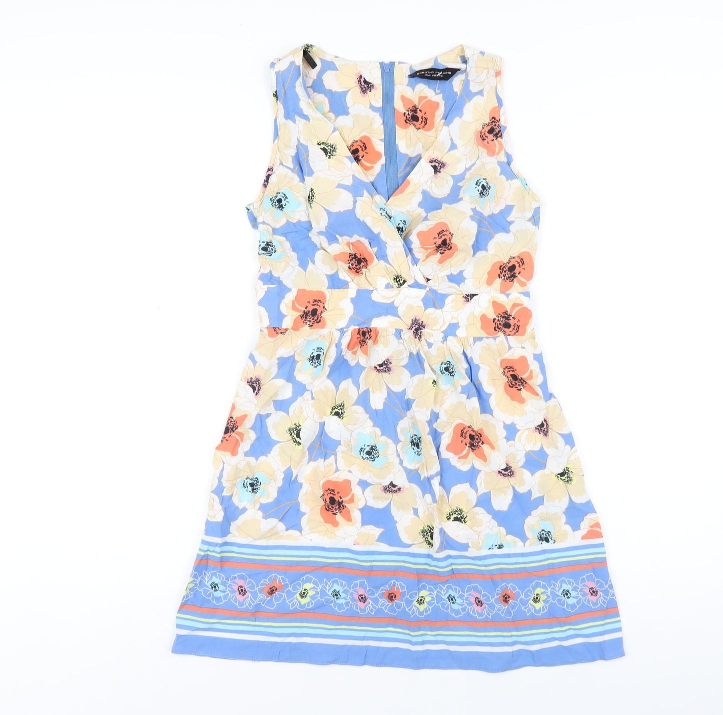 Dorothy Perkins Womens Multicoloured Geometric Cotton A-Line Size 10 V-Neck Zip