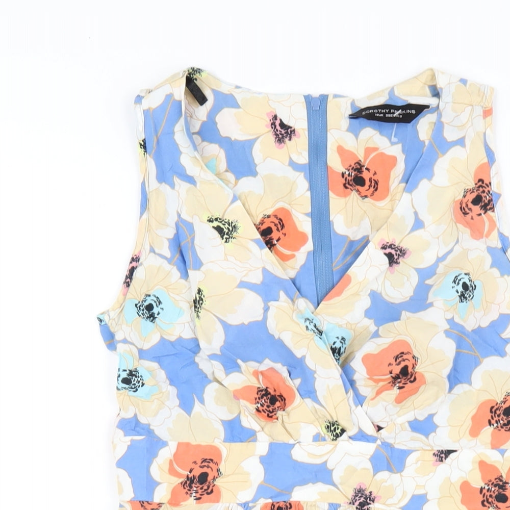 Dorothy Perkins Womens Multicoloured Geometric Cotton A-Line Size 10 V-Neck Zip