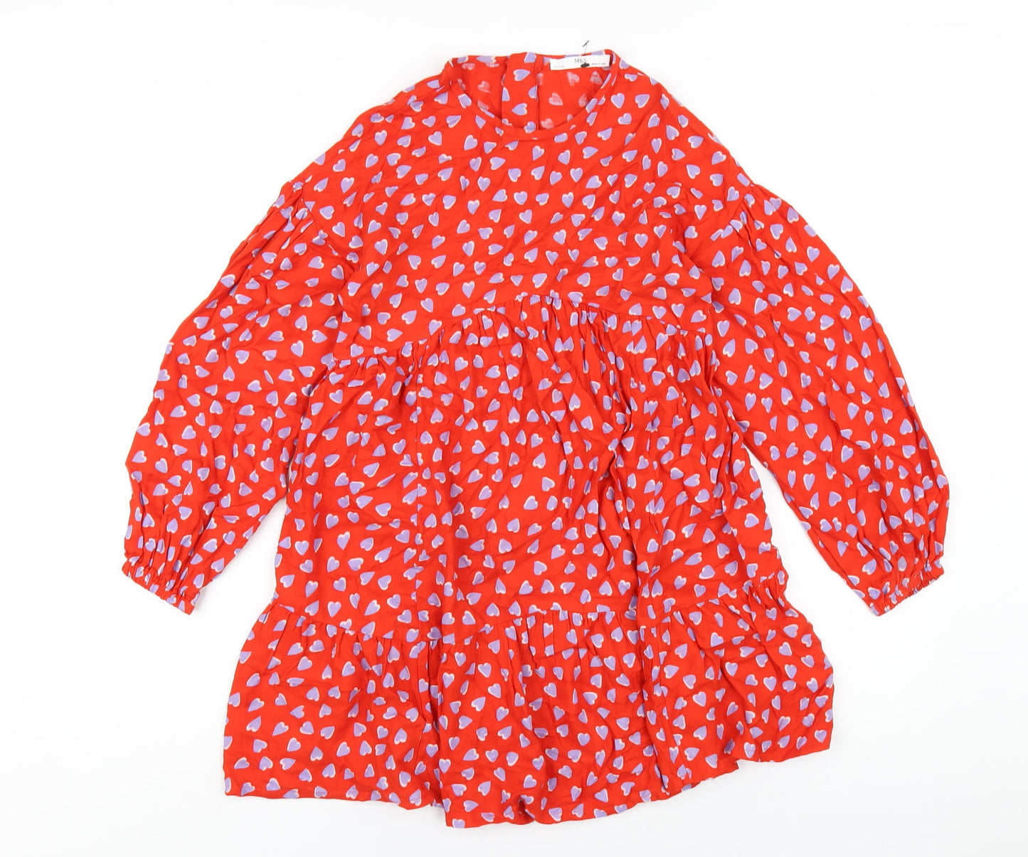 Marks and Spencer Girls Red Geometric Viscose A-Line Size 11-12 Years Round Neck Zip