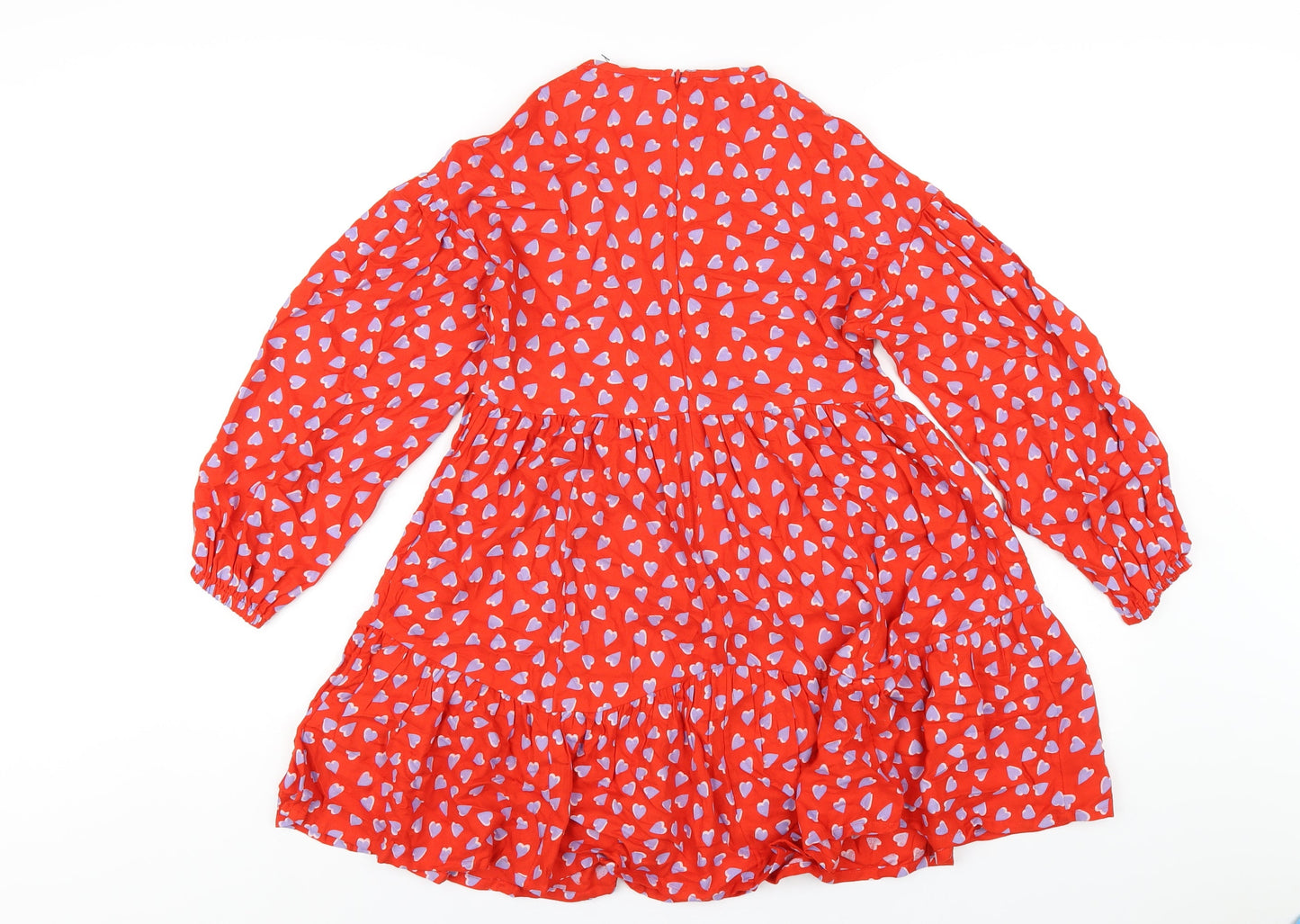 Marks and Spencer Girls Red Geometric Viscose A-Line Size 11-12 Years Round Neck Zip