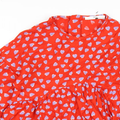Marks and Spencer Girls Red Geometric Viscose A-Line Size 11-12 Years Round Neck Zip