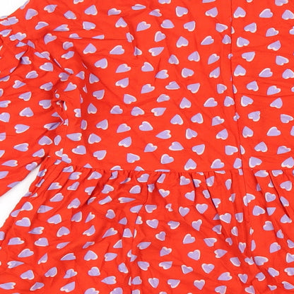 Marks and Spencer Girls Red Geometric Viscose A-Line Size 11-12 Years Round Neck Zip