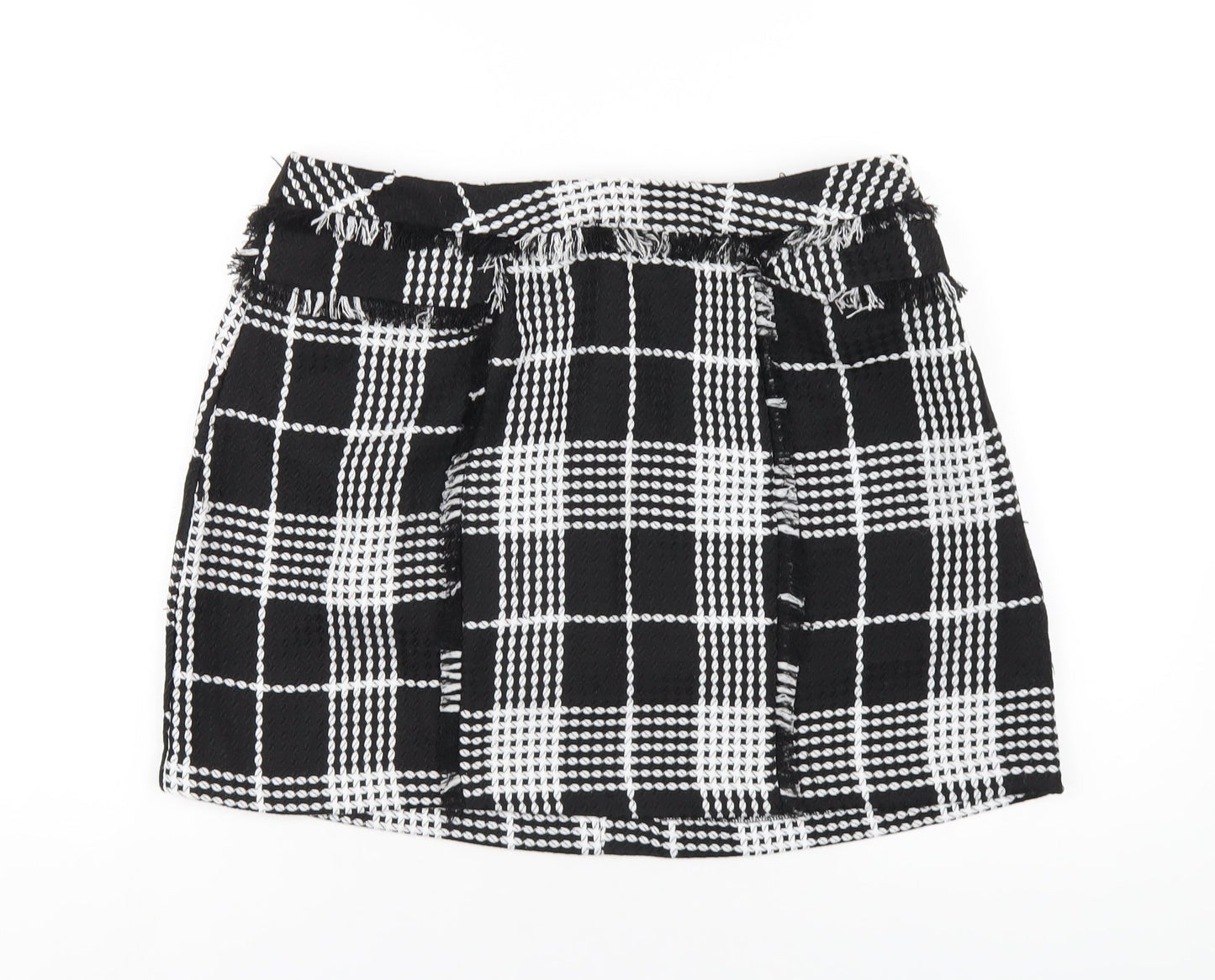 Miss Selfridge Womens Black Plaid Polyester A-Line Skirt Size 12 Zip