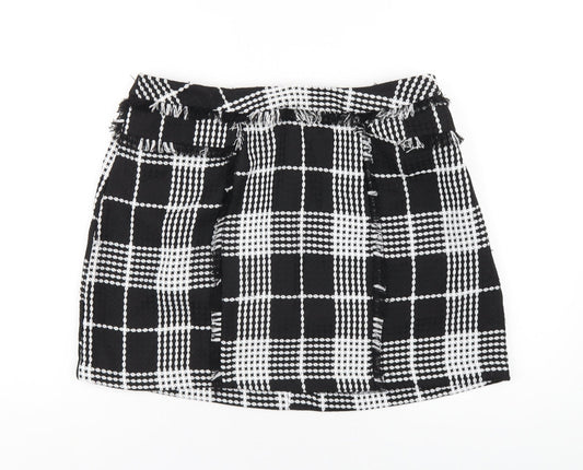 Miss Selfridge Womens Black Plaid Polyester A-Line Skirt Size 12 Zip