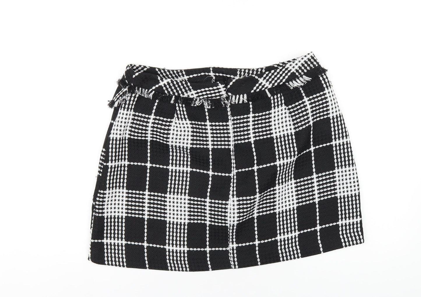 Miss Selfridge Womens Black Plaid Polyester A-Line Skirt Size 12 Zip