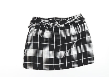 Miss Selfridge Womens Black Plaid Polyester A-Line Skirt Size 12 Zip