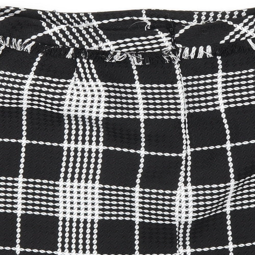 Miss Selfridge Womens Black Plaid Polyester A-Line Skirt Size 12 Zip
