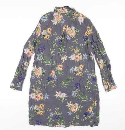 Esprit Womens Grey Floral Viscose Shirt Dress Size 10 Collared Button
