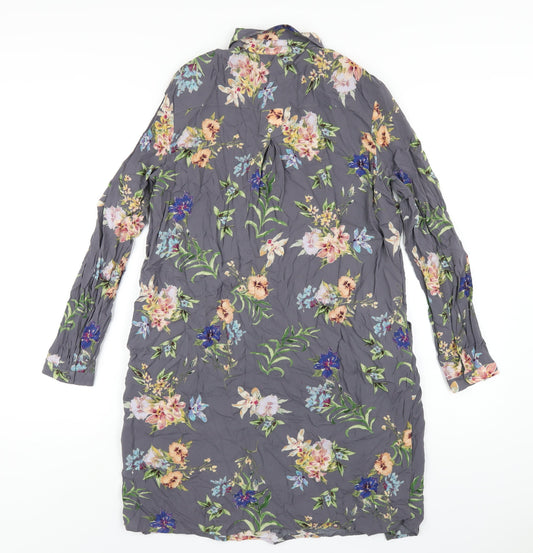 Esprit Womens Grey Floral Viscose Shirt Dress Size 10 Collared Button