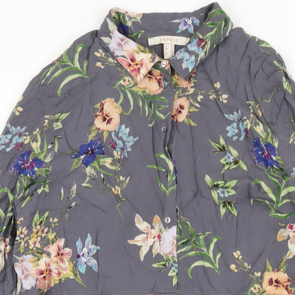 Esprit Womens Grey Floral Viscose Shirt Dress Size 10 Collared Button