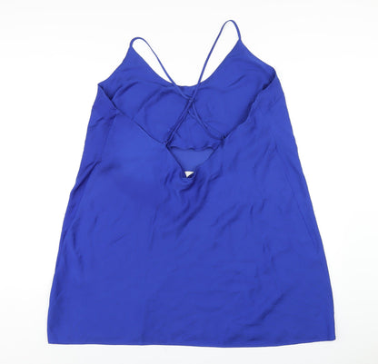 Marks and Spencer Womens Blue Polyester Slip Dress Size 10 V-Neck Pullover