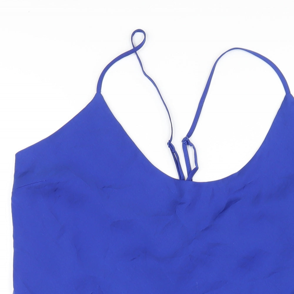 Marks and Spencer Womens Blue Polyester Slip Dress Size 10 V-Neck Pullover