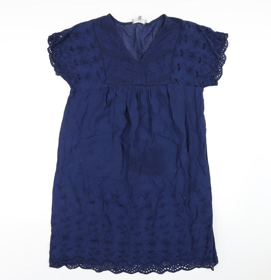 Principles Womens Blue Cotton A-Line Size 12 V-Neck Pullover