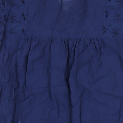 Principles Womens Blue Cotton A-Line Size 12 V-Neck Pullover