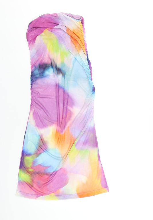 Bershka Womens Multicoloured Polyester A-Line Size XS Square Neck Pullover