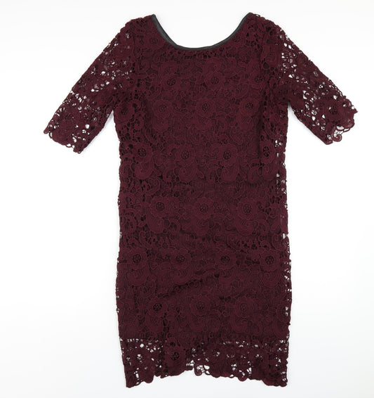 La Redoute Womens Purple Polyester A-Line Size 14 Scoop Neck Zip