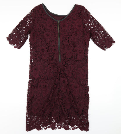 La Redoute Womens Purple Polyester A-Line Size 14 Scoop Neck Zip