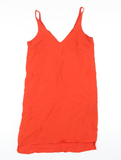 Topshop Womens Orange Viscose Tank Dress Size 8 V-Neck Pullover