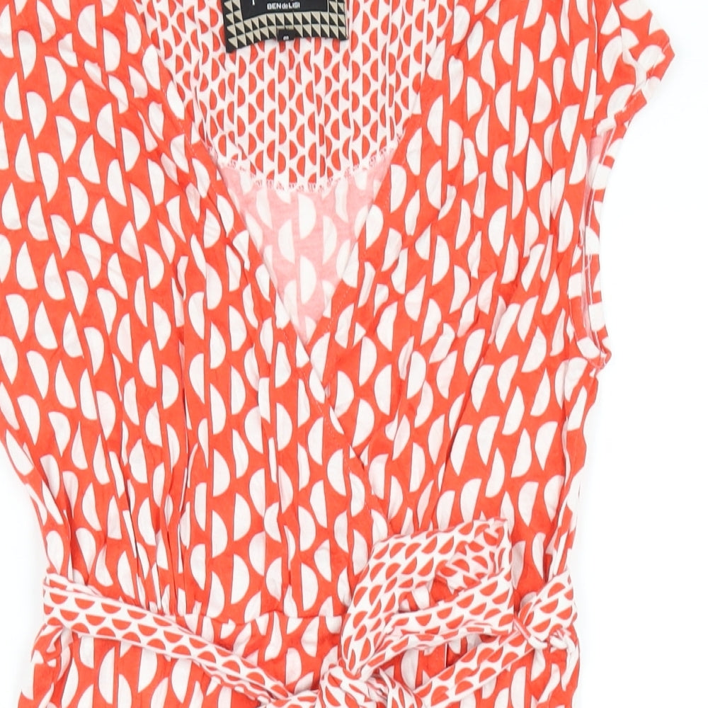 Principles Womens Red Geometric Viscose A-Line Size 8 V-Neck Pullover