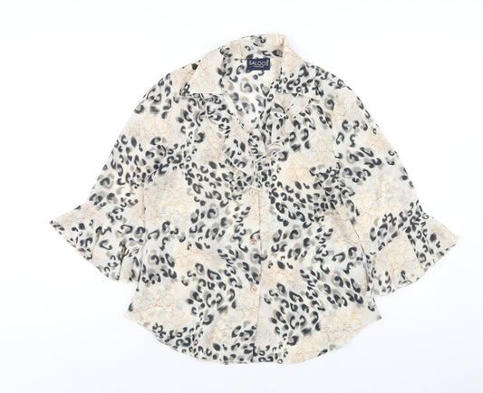 Saloos Womens Beige Geometric Polyester Basic Button-Up Size 12 V-Neck
