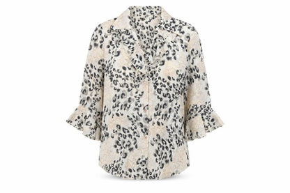Saloos Womens Beige Geometric Polyester Basic Button-Up Size 12 V-Neck