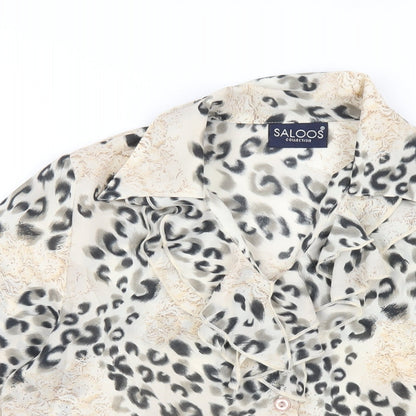 Saloos Womens Beige Geometric Polyester Basic Button-Up Size 12 V-Neck