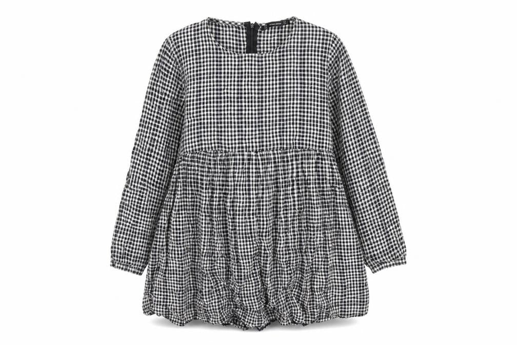 Zara Womens Blue Plaid Cotton Trapeze & Swing Size L Round Neck Zip