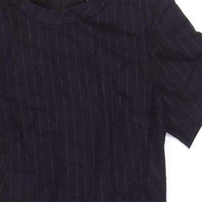 NEXT Womens Blue Striped Polyester A-Line Size 8 Round Neck Zip