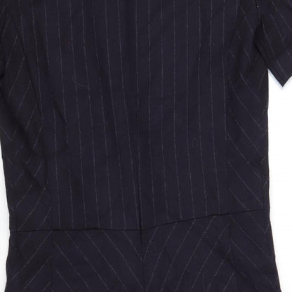 NEXT Womens Blue Striped Polyester A-Line Size 8 Round Neck Zip