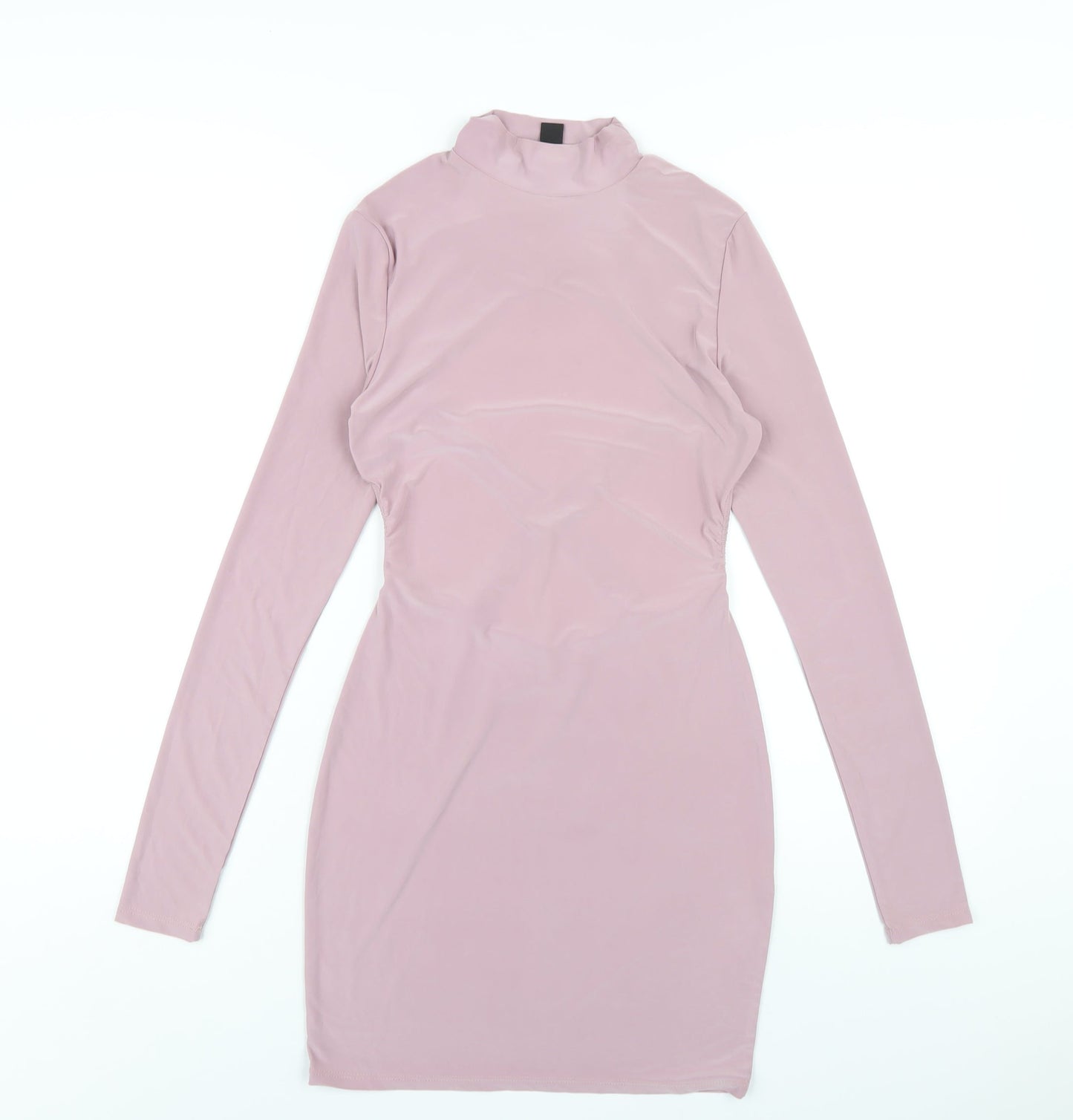 PRETTYLITTLETHING Womens Pink Polyester Bodycon Size 8 Mock Neck Pullover