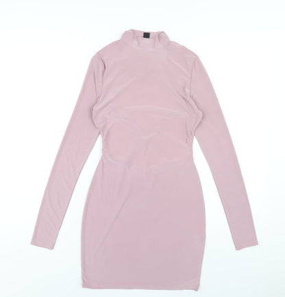 PRETTYLITTLETHING Womens Pink Polyester Bodycon Size 8 Mock Neck Pullover