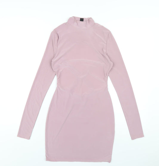 PRETTYLITTLETHING Womens Pink Polyester Bodycon Size 8 Mock Neck Pullover
