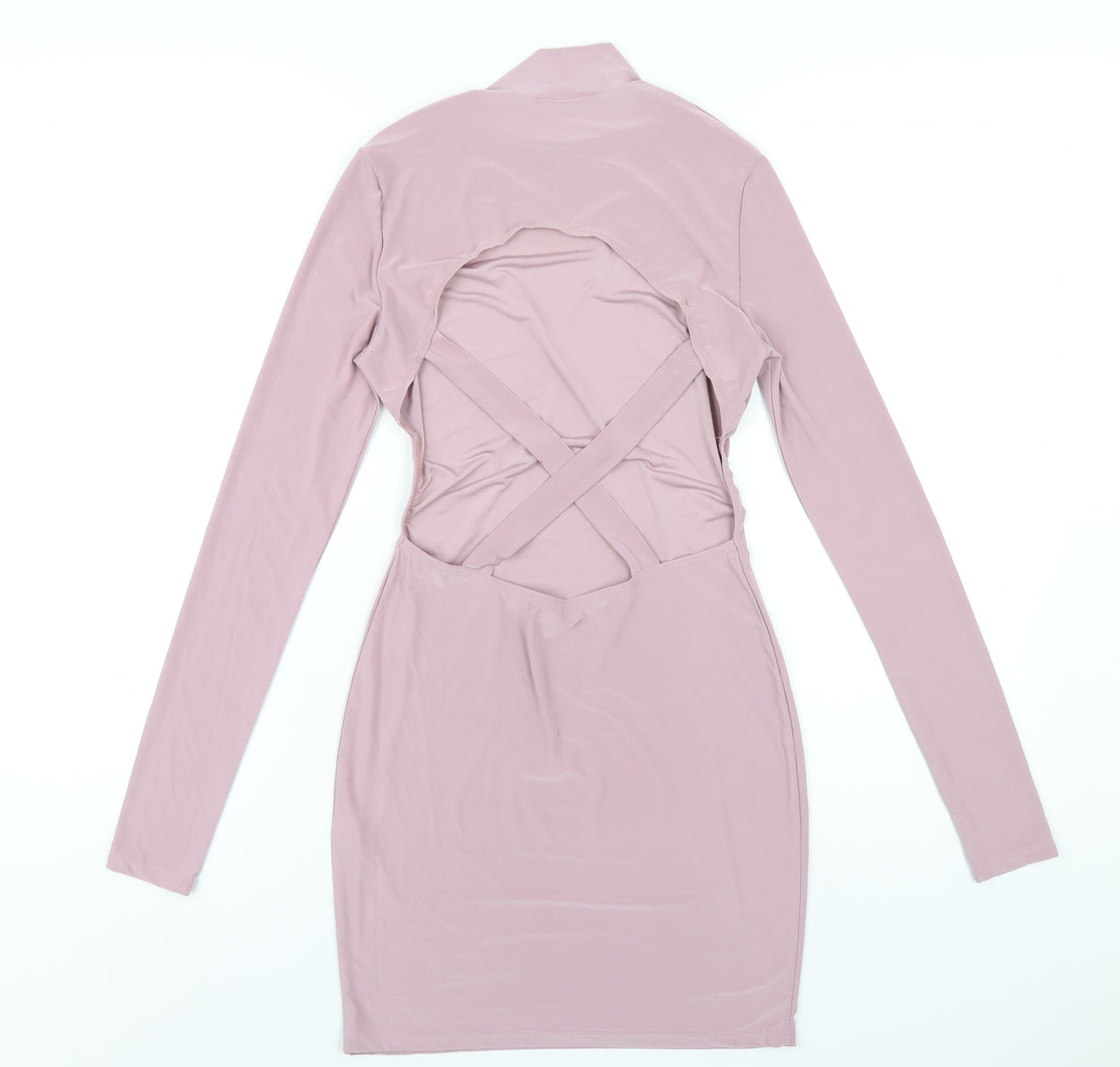 PRETTYLITTLETHING Womens Pink Polyester Bodycon Size 8 Mock Neck Pullover