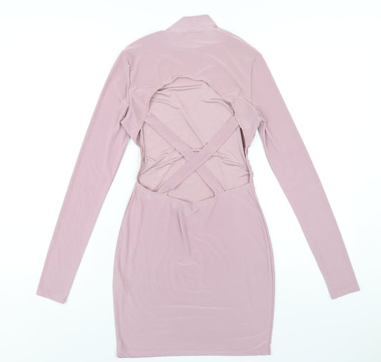 PRETTYLITTLETHING Womens Pink Polyester Bodycon Size 8 Mock Neck Pullover