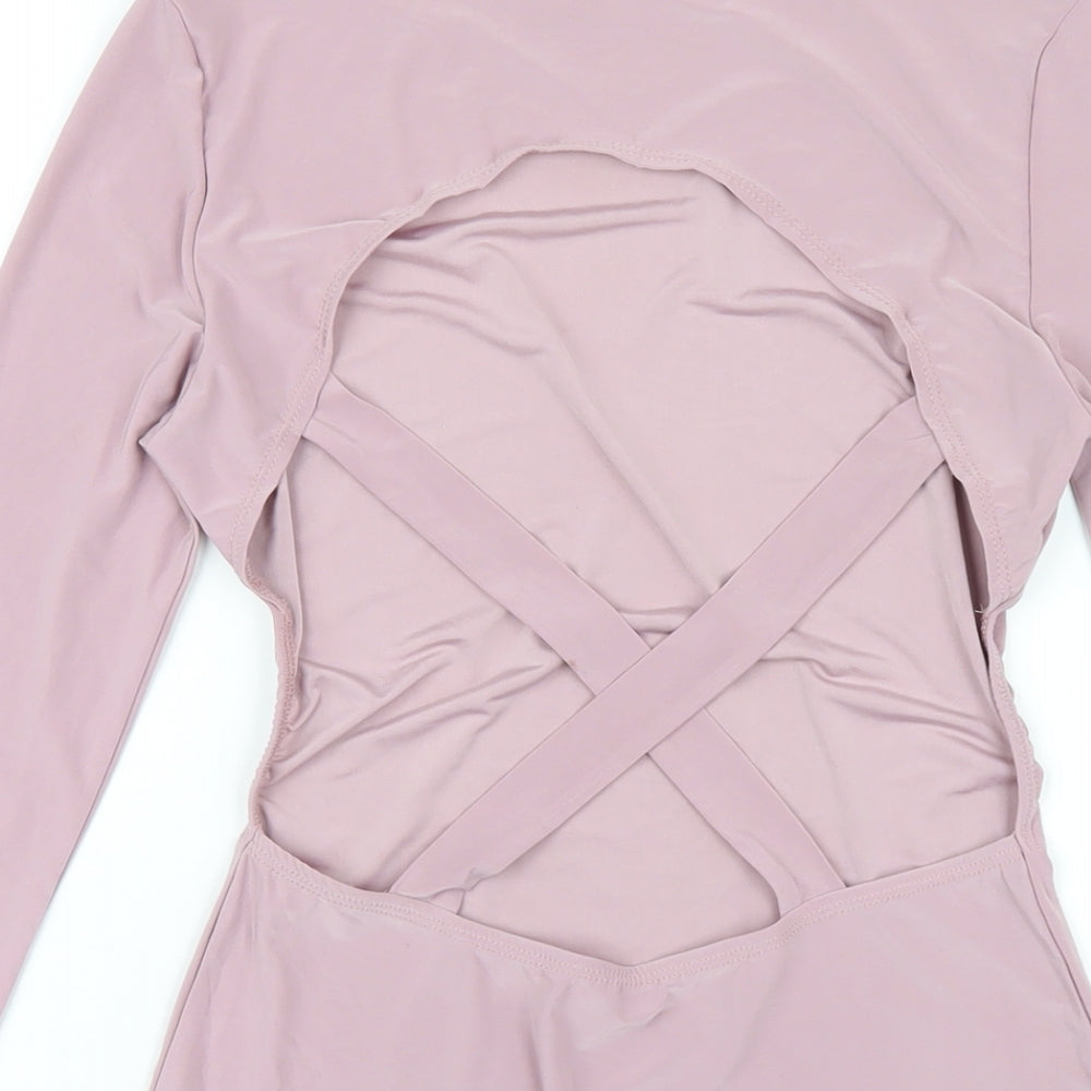 PRETTYLITTLETHING Womens Pink Polyester Bodycon Size 8 Mock Neck Pullover