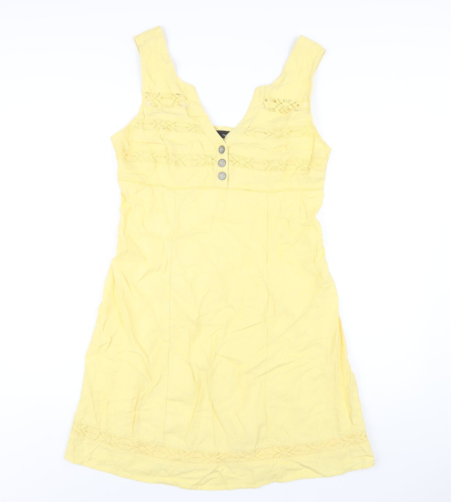 NEXT Womens Yellow Linen A-Line Size 12 V-Neck Button